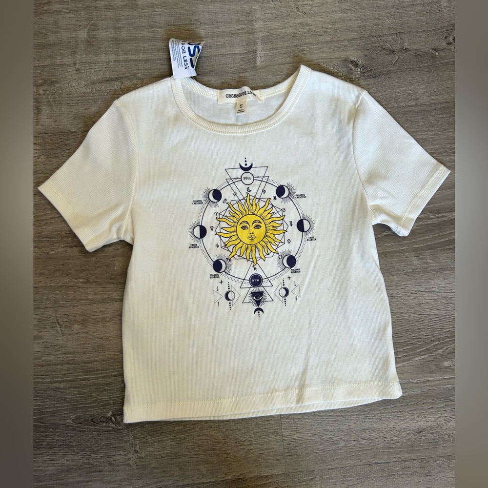 Obsessive Love Whimsigothic Moon Phases Sun Moon Cream Ribbed Crop Top Size XL